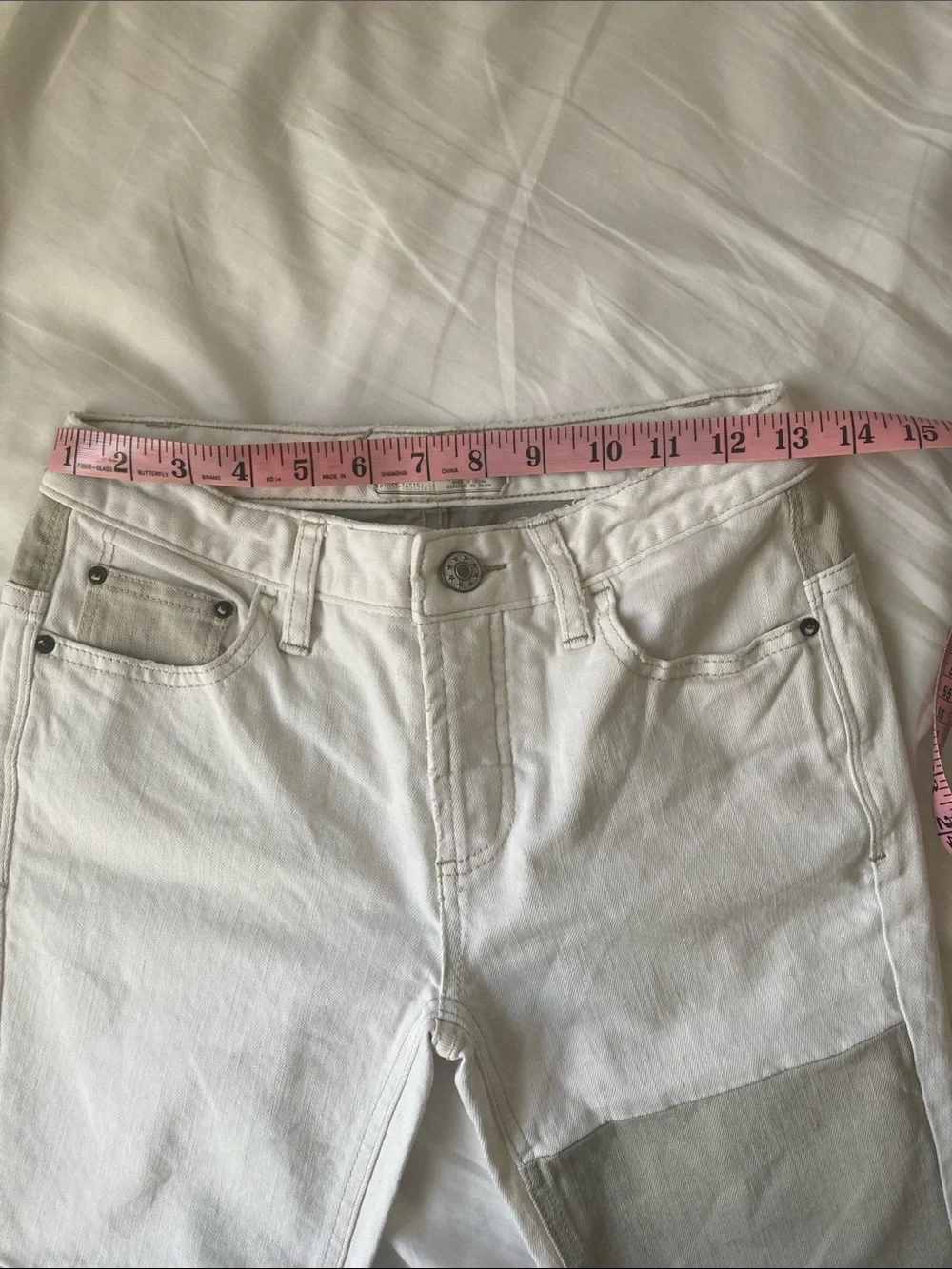 Free People Women's Two-Tone Color Block White and Tan Jeans 26
